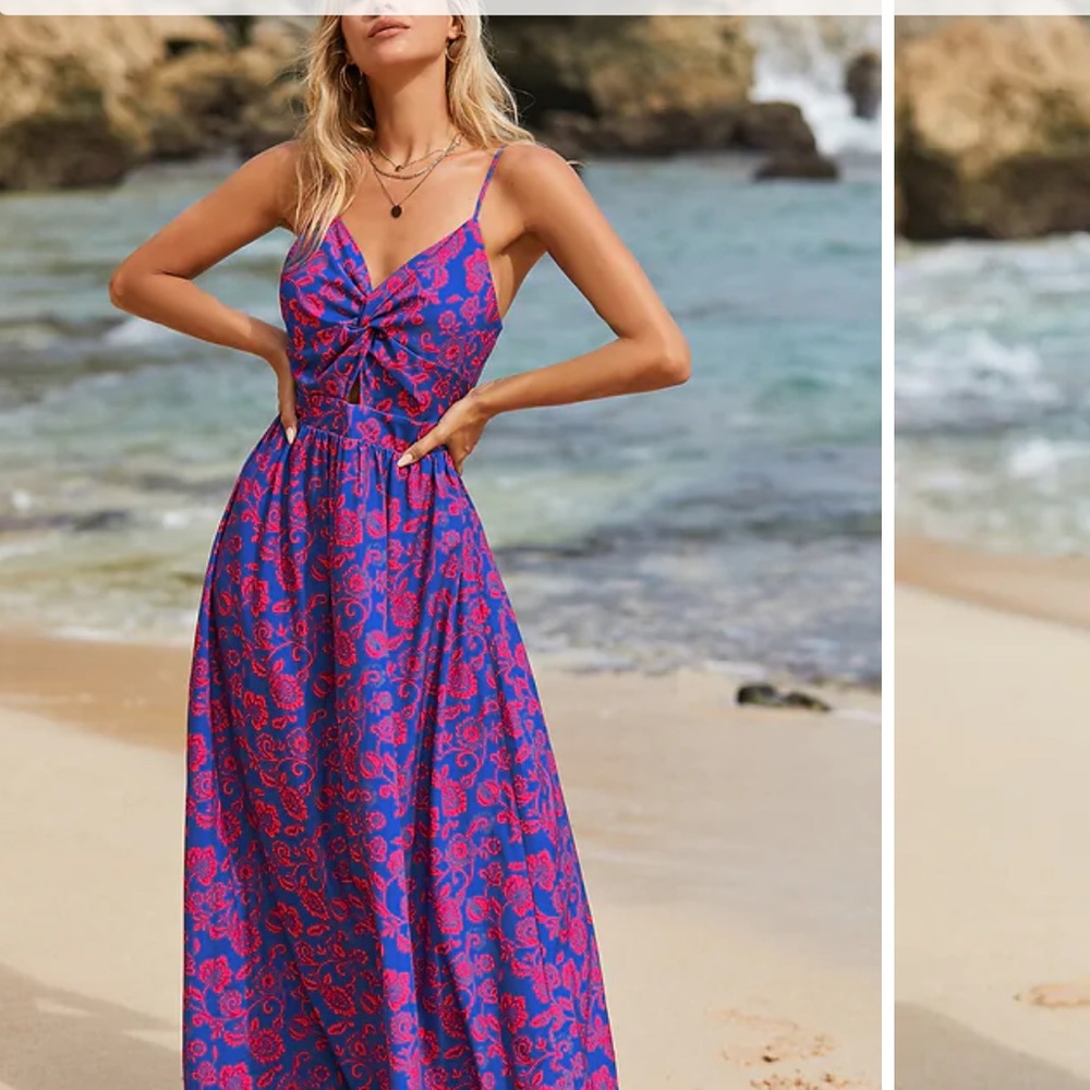 Floral Print Knotted V-Neck Maxi Dress- Never worn